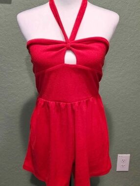 Junior Womens Red Wild Fable Terry Cloth Romper Size XS